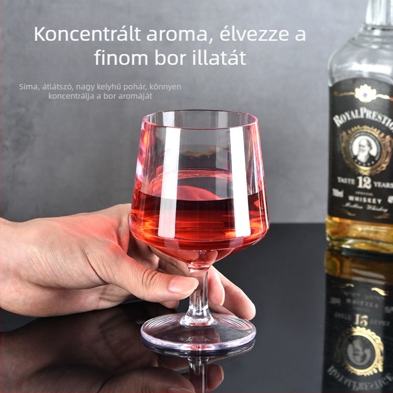 Műanyag, európai stílusú vörösboros pohár, otthoni bárhoz, rövid lábú pohár brandy- és whiskyhez
