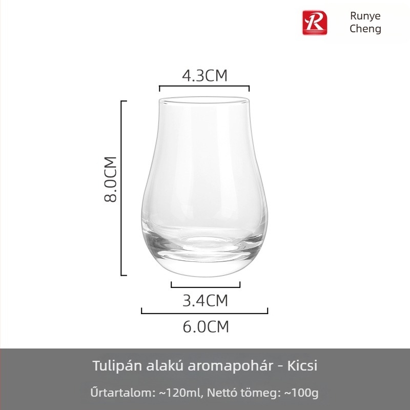 Üvegből készült whisky kóstoló pohár, aromás, japán minimalistikus kagyló alakú, olasz tulipán stílusú pohár