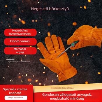 Két réteg marhabőr hegesztő kesztyűk, teljes hosszúak, hőszigetelő és lángálló védelemmel