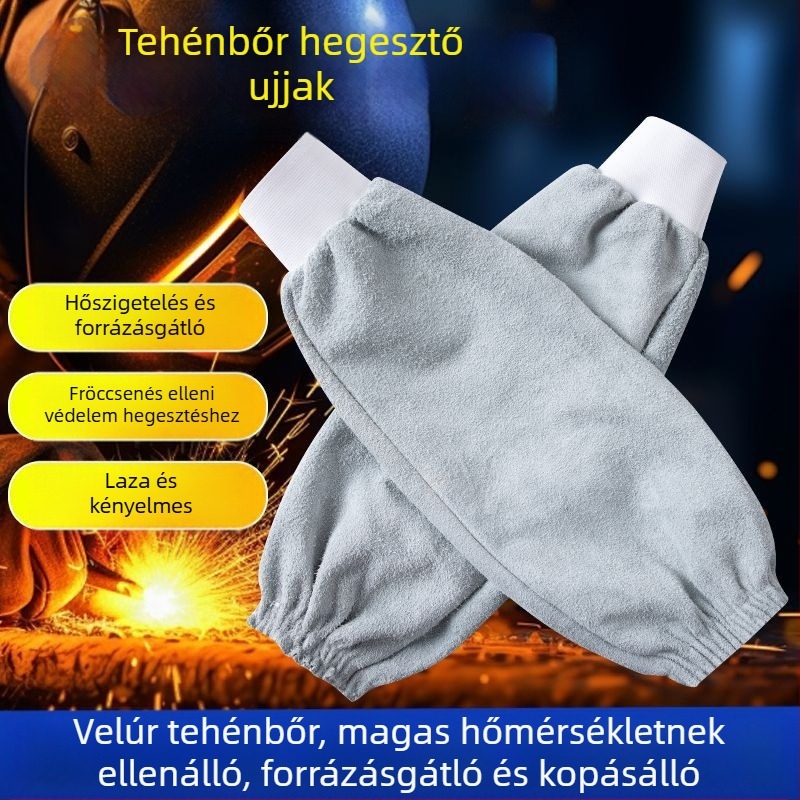 Valódi bőr hegesztő karvédők — kényelmesek, tartósak, fröccsenés- és hőállóak, szennyeződés elleni védelemmel