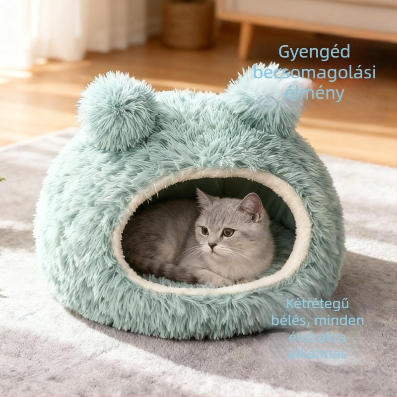 Téli meleg kutya- és macskaház, félig zárt menedék, levehető és mosható ágy