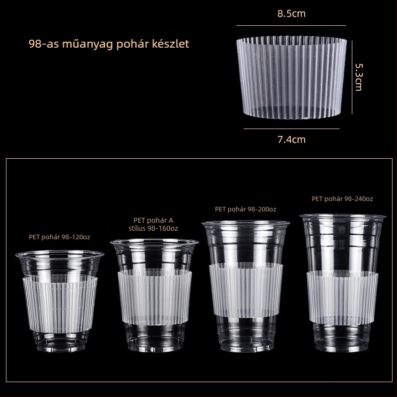 Átlátszó PP műanyag pohárhüvely, 90/98 mm átmérőjű poharakhoz, tej- és kávé italokhoz, csúszásmentes, szigetelt, fagyálló