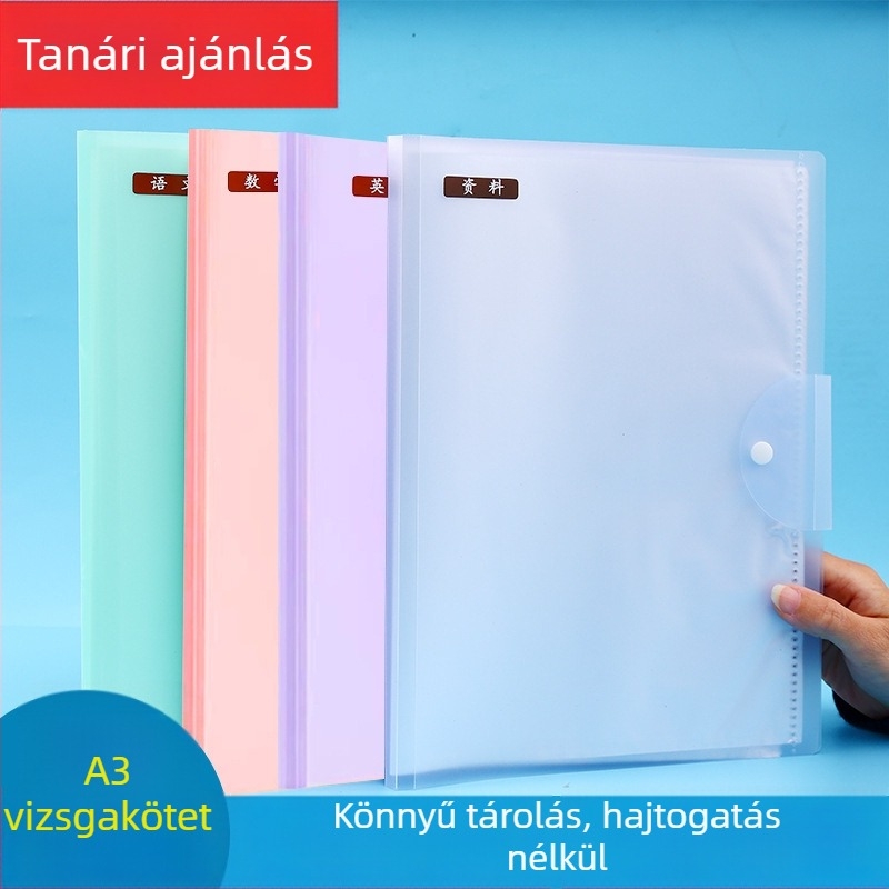 A3 méretű vizsgadolgozatok tároló mappa, műanyag irattartó több rekesszel diákok számára