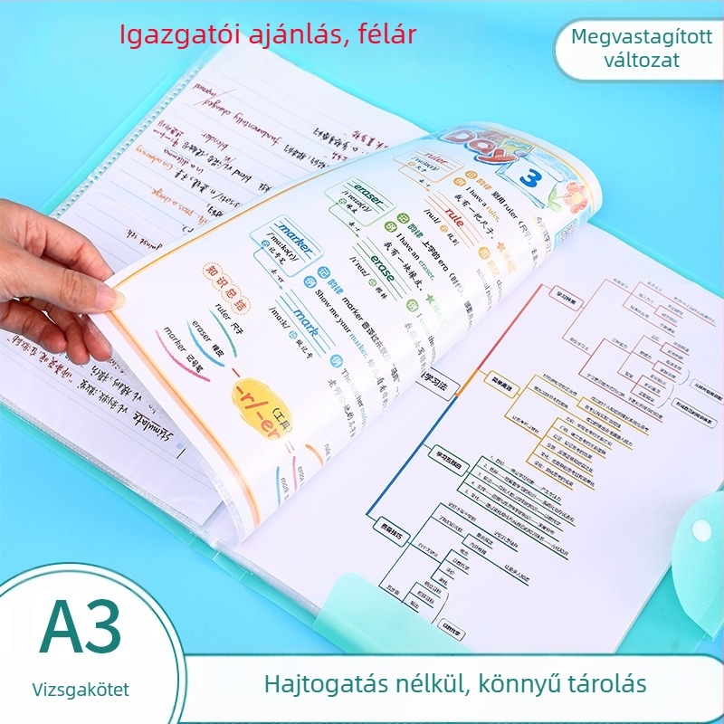 A3 méretű vizsgadolgozatok tároló mappa, műanyag irattartó több rekesszel diákok számára