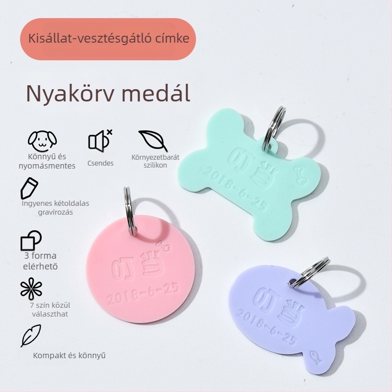 Személyre szabott háziállat-táblák kétoldalas lézergravírozással, szilikon környezetbarát nyakörvmedállal, kutya- és macskatáblák