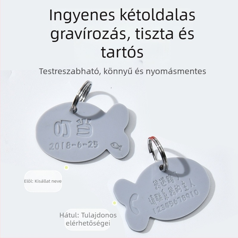 Személyre szabott háziállat-táblák kétoldalas lézergravírozással, szilikon környezetbarát nyakörvmedállal, kutya- és macskatáblák