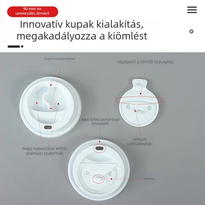 Egyszer használatos kávéfedelet 90 mm-es átmérővel, mosolygós mintával, szivárgásmentes forró italokhoz, elvitelre szánt poharakhoz