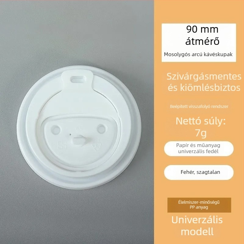 Egyszer használatos kávéfedelet 90 mm-es átmérővel, mosolygós mintával, szivárgásmentes forró italokhoz, elvitelre szánt poharakhoz