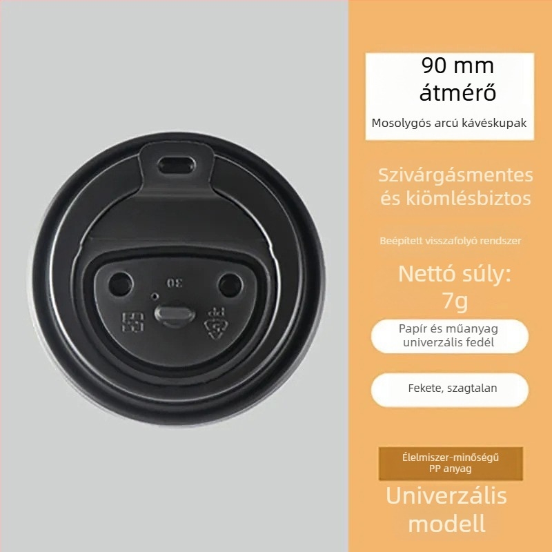 Egyszer használatos kávéfedelet 90 mm-es átmérővel, mosolygós mintával, szivárgásmentes forró italokhoz, elvitelre szánt poharakhoz