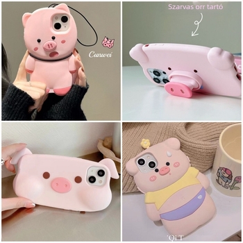 Rózsaszín malac 3D szilikon tok iPhone 11–14, Pro és Pro Max