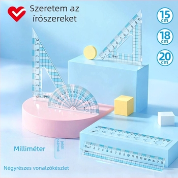 Hobby milliméteres vonalzó készlet, nagy digitális vonalzó, négy darabos készlet 15 cm, 18 cm és 20 cm hosszú vonalzókkal, háromszög alakú vonalzó és szögmérő.