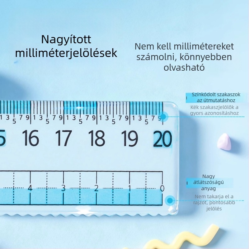 Hobby milliméteres vonalzó készlet, nagy digitális vonalzó, négy darabos készlet 15 cm, 18 cm és 20 cm hosszú vonalzókkal, háromszög alakú vonalzó és szögmérő.