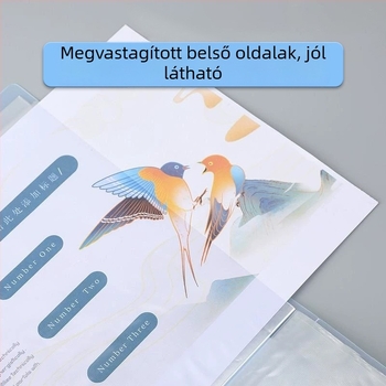 A4-es információs irathordozó beilleszthető oldalakkal, átlátszó belső oldalú fotóalbum, vizsgadolgozatok tárolója, kottatartó mappa, terhességi vizsgálatok és díjak gyűjteménye