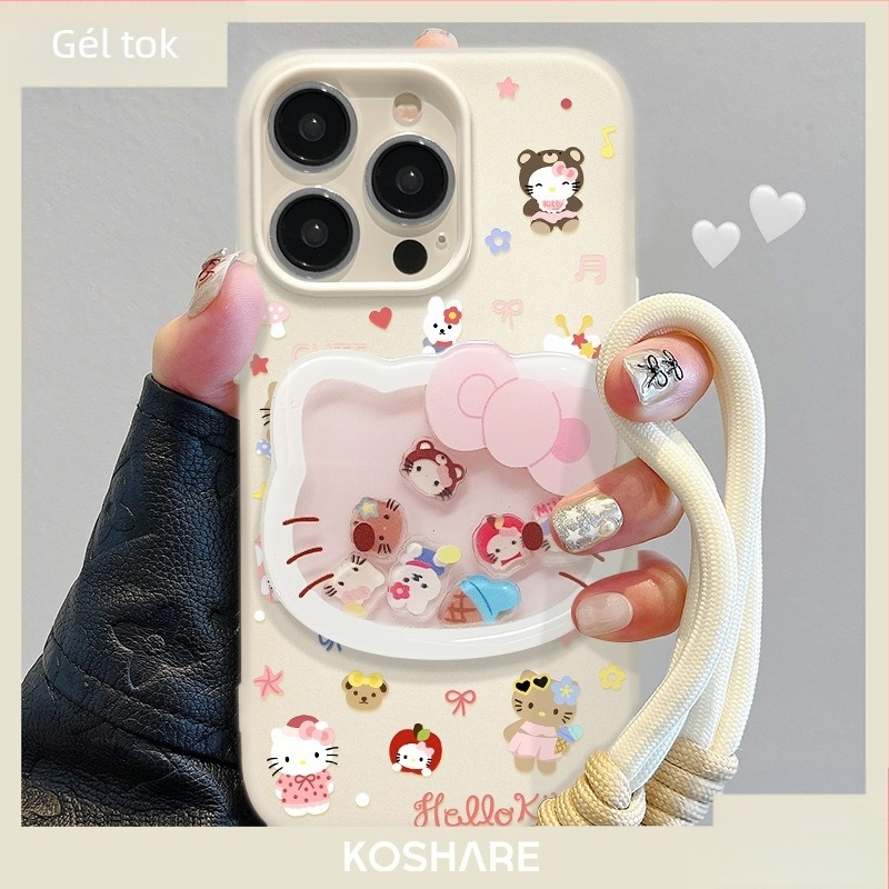 KT Cat Shaker Stand – Kétfunkciós szilikon tok iPhone-hoz, nyakpánttal és jelly-stílusú koreai dizájn