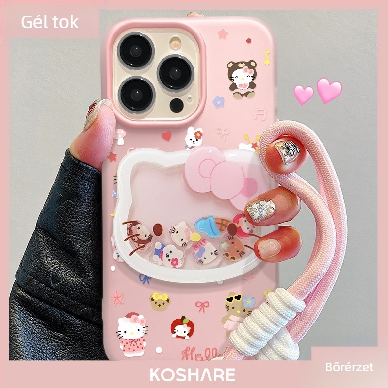 KT Cat Shaker Stand – Kétfunkciós szilikon tok iPhone-hoz, nyakpánttal és jelly-stílusú koreai dizájn
