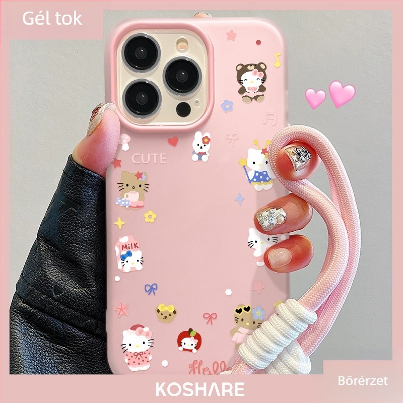 KT Cat Shaker Stand – Kétfunkciós szilikon tok iPhone-hoz, nyakpánttal és jelly-stílusú koreai dizájn