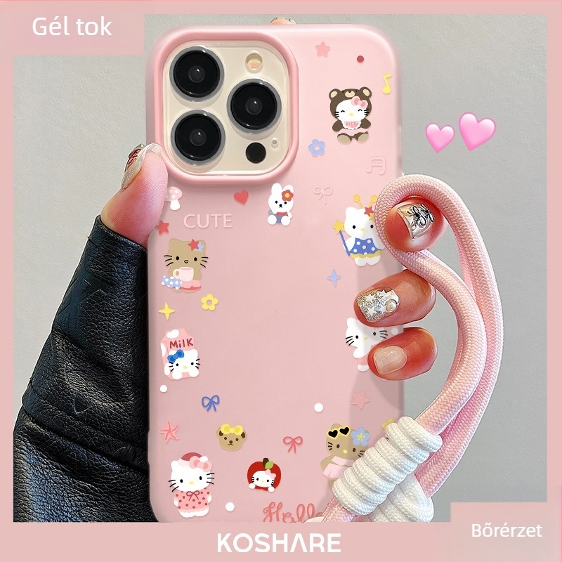 KT Cat Shaker Stand – Kétfunkciós szilikon tok iPhone-hoz, nyakpánttal és jelly-stílusú koreai dizájn