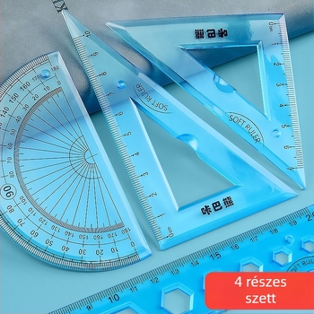Mesibo Négy részes geometriai eszközkészlet: 20 cm vonalzó, szögmérő, rugalmas vonalzó és háromszög