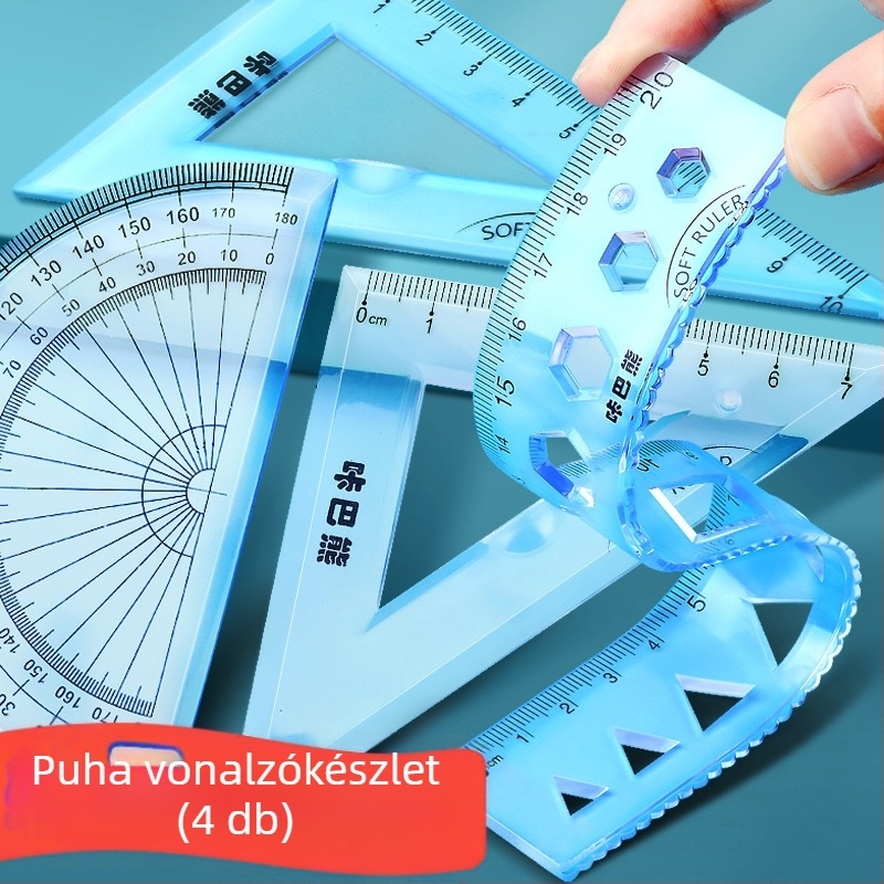 Mesibo Négy részes geometriai eszközkészlet: 20 cm vonalzó, szögmérő, rugalmas vonalzó és háromszög
