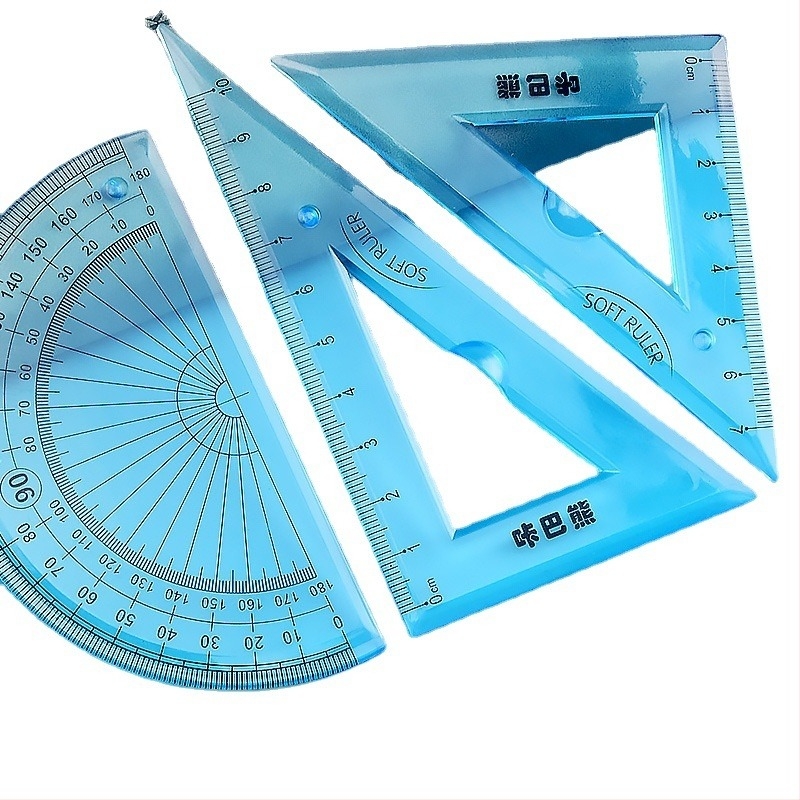 Mesibo Négy részes geometriai eszközkészlet: 20 cm vonalzó, szögmérő, rugalmas vonalzó és háromszög