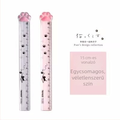 Műanyag vonalzó macska tappancs mintázattal, multifunkcionális, átlátszó, aranyos rajzfilmszerű stílusú általános iskolásoknak