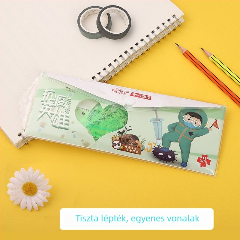 Anti-epidemiás hős 8265 – négy darabos vonalzó készlet diákoknak rajzhoz és méréshez, puha műanyag vonalzó, 20 cm