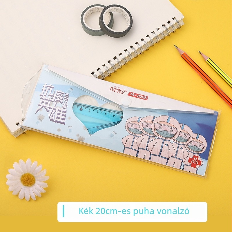 Anti-epidemiás hős 8265 – négy darabos vonalzó készlet diákoknak rajzhoz és méréshez, puha műanyag vonalzó, 20 cm