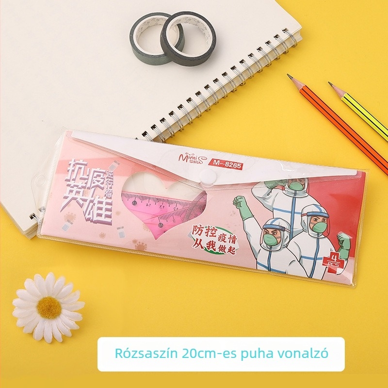 Anti-epidemiás hős 8265 – négy darabos vonalzó készlet diákoknak rajzhoz és méréshez, puha műanyag vonalzó, 20 cm
