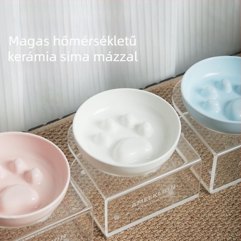 Koreai stílusú kerámia lassú etető tál kutyáknak és macskáknak, mintás lábnyom, megakadályozza fulladást, macska ételhez való tál, akril tál állvány, megelőzi az áll alatti fekete foltokat