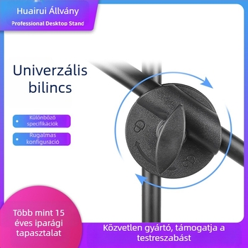 Padlón álló állvány élő közvetítéshez, keresztirányú mikrofon tartóval, műanyag univerzális csiptető, rögzítő lemez és emelő konzol