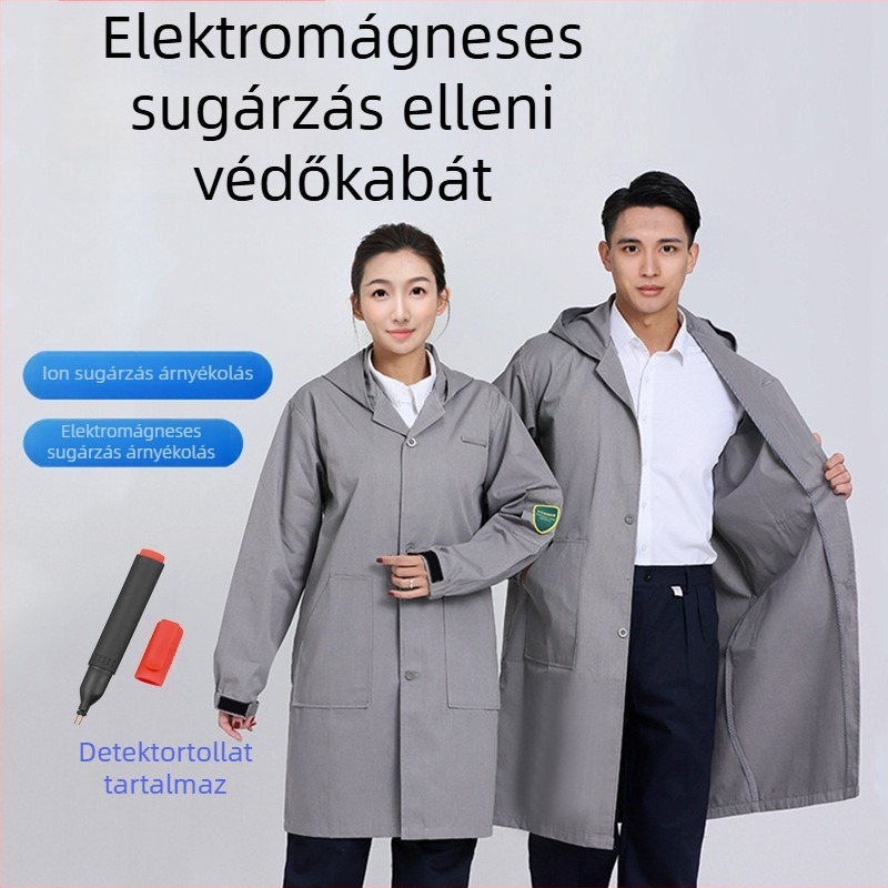 Fémrost alapú EMF elleni védőruha, munkaruházat, sugárvédő, anti‑statikus elektromágneses hullámok elleni ruha, középmagasságú kabát