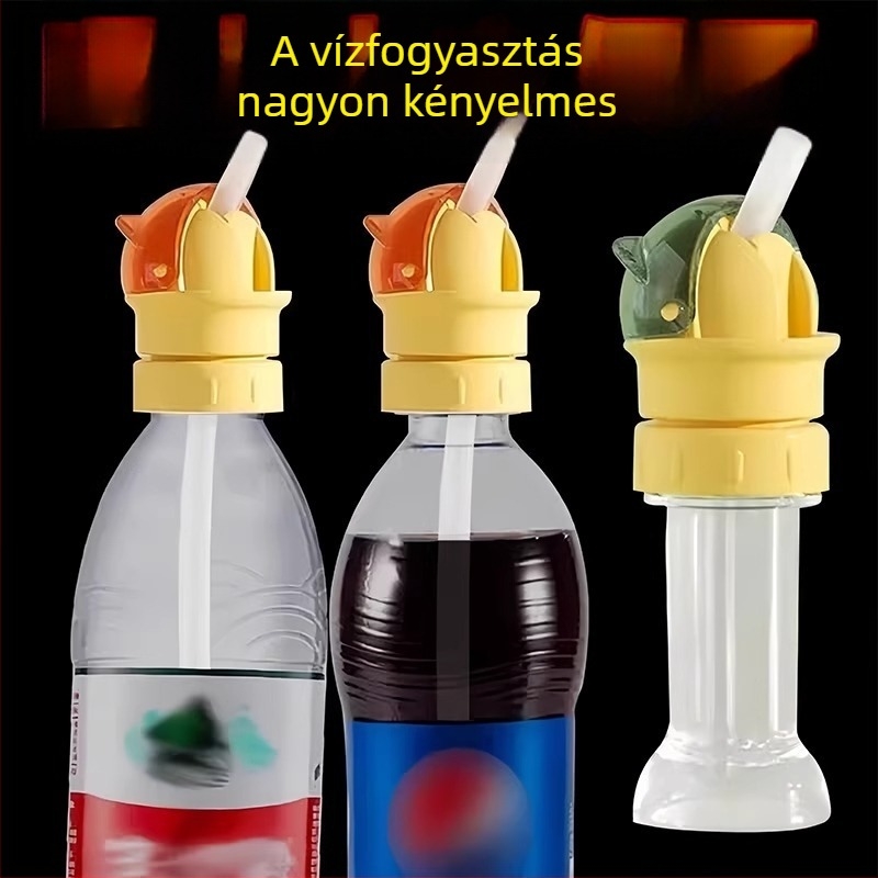 Gyerekeknek készült kupak szívócső-adapterrel, univerzális ásványvíz-palackhoz