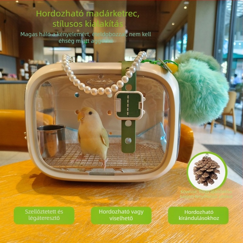 Hordozható akril külső madárketrec papagájok számára, alkalmas budgerigar, lovebird és cockatiel