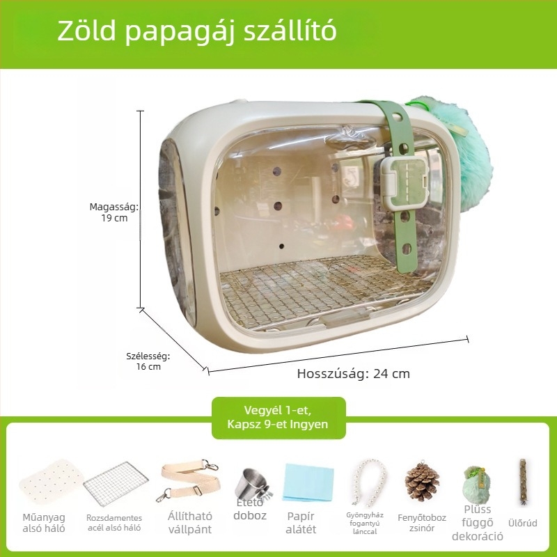Hordozható akril külső madárketrec papagájok számára, alkalmas budgerigar, lovebird és cockatiel