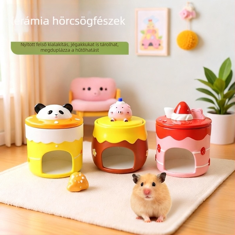 Kerámiából készült hörcsögfészek fedéllel, hűsítő menedék kisállatok számára, kerti dekoráció