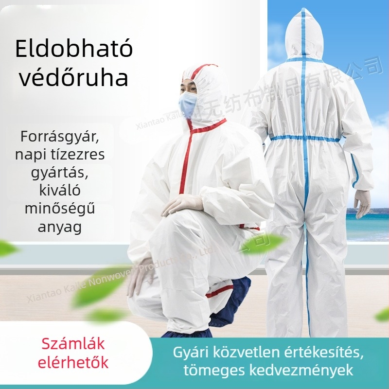 Egyszer használatos kapucnis védőruha, lélegző membrános nemszövött anyagból, por- és anti-epidémiás védelemmel
