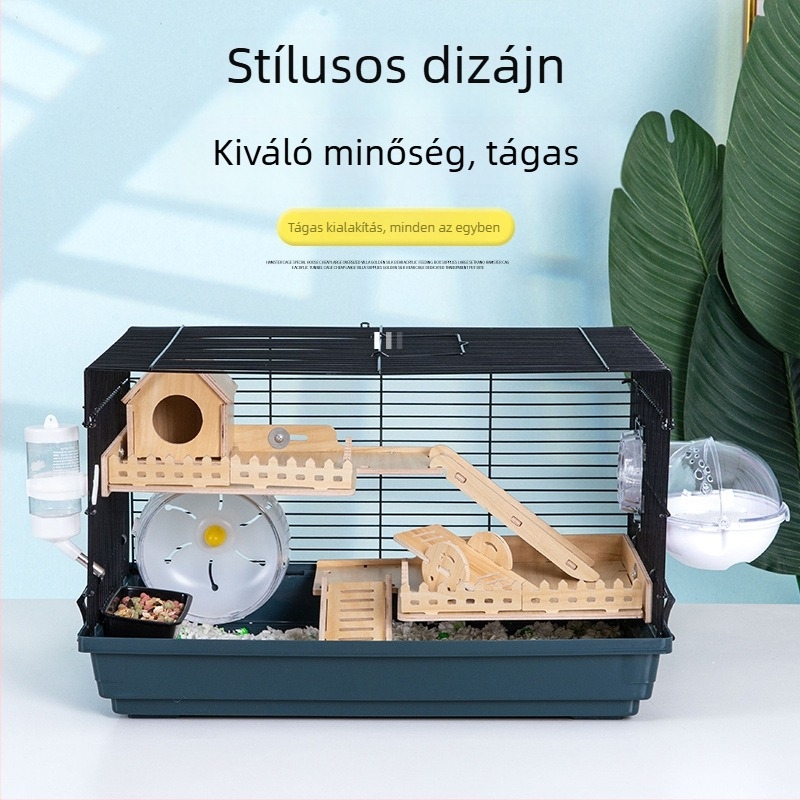 Fém Hörcsögketrec, modell 47, kétszintes, villa-stílusú nagy méretű ketrec, egész éves használatra