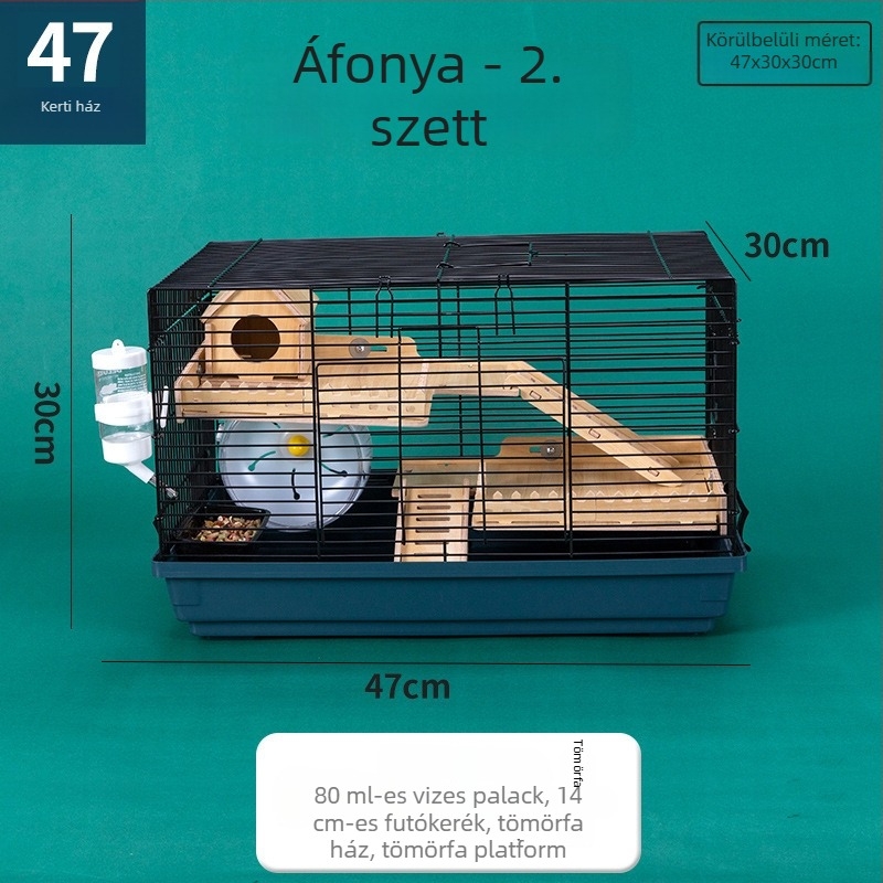 Fém Hörcsögketrec, modell 47, kétszintes, villa-stílusú nagy méretű ketrec, egész éves használatra