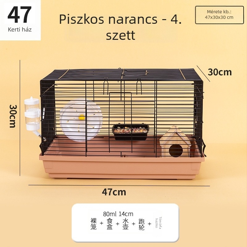 Fém Hörcsögketrec, modell 47, kétszintes, villa-stílusú nagy méretű ketrec, egész éves használatra
