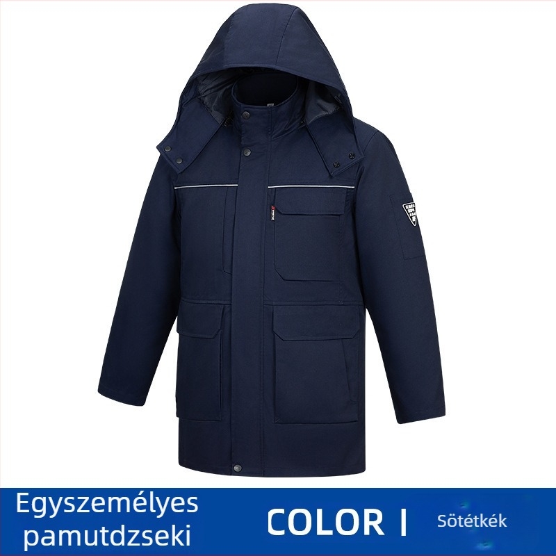 Férfi téli anti-sztatikus munkaruha pamutkabát, vízálló, középhosszú.