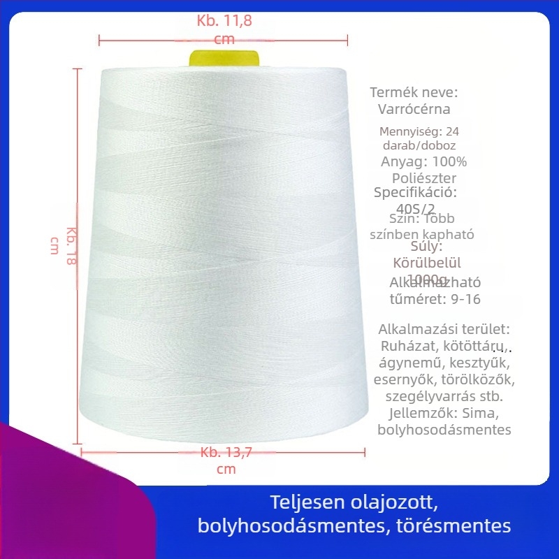 Poliészter varrófonal, 1 kg, 402-es nagy tekercs, Pagoda típusú ruházati varrófonal, erős és folyamatos