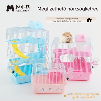 Fém hörcsögketrec kettős használattal, nagy, kétszintes luxus villa arany hörcsögök számára