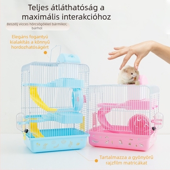 Fém hörcsögketrec kettős használattal, nagy, kétszintes luxus villa arany hörcsögök számára