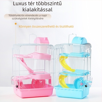 Fém hörcsögketrec kettős használattal, nagy, kétszintes luxus villa arany hörcsögök számára