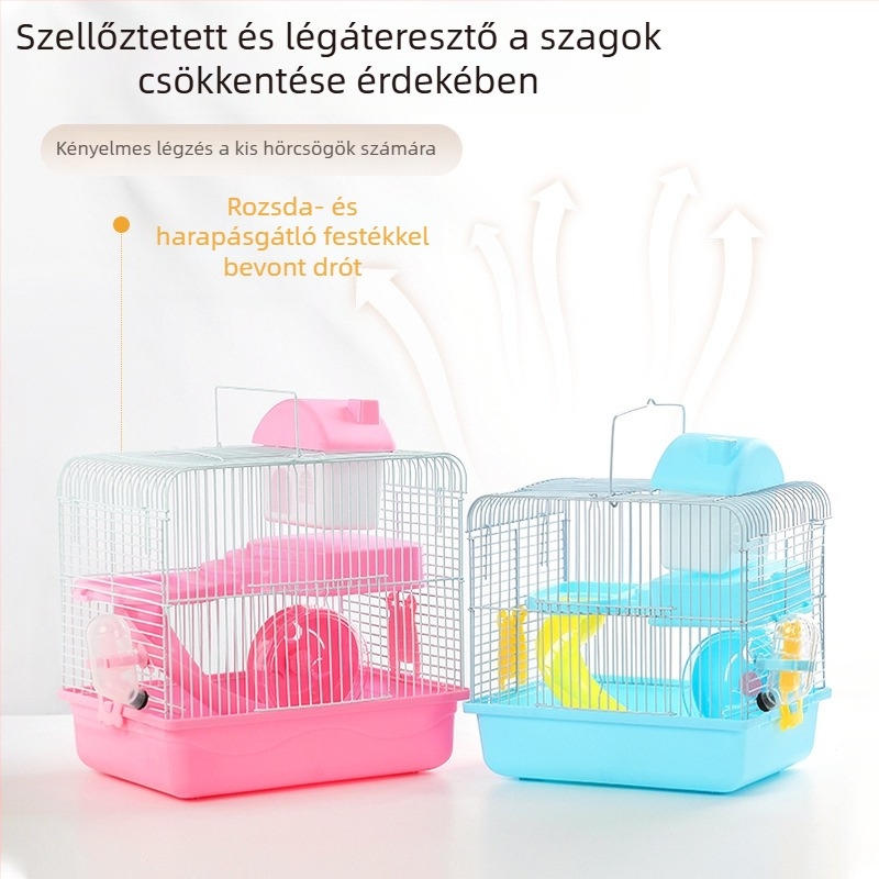 Fém hörcsögketrec kettős használattal, nagy, kétszintes luxus villa arany hörcsögök számára