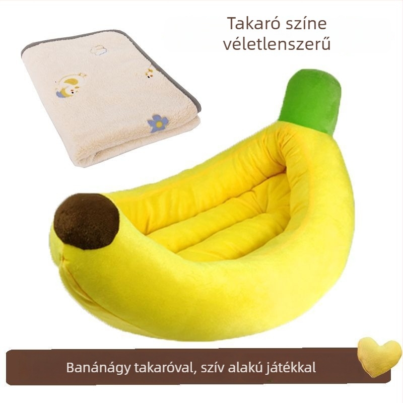 Banán formájú kisállat ágy kutyáknak és cicáknak, levehető és mosható, minden évszakra, kis- és közepes méretű kutyáknak, köztük corgi, meleg télen