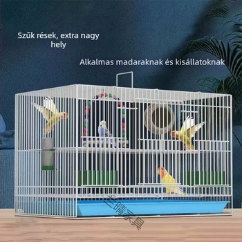 Nagy fémből készült madárkalitka – teljes készlet papagájoknak, tenyésztési és díszítő célú.