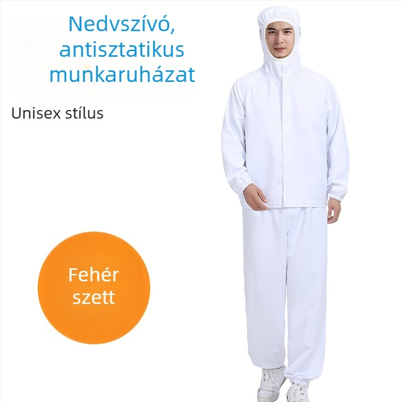 Antisztatikus kapucnis munkaruha élelmiszeripar számára, nedvességelvezető, könnyen mosható, hosszú ujjú kosztüm logóval