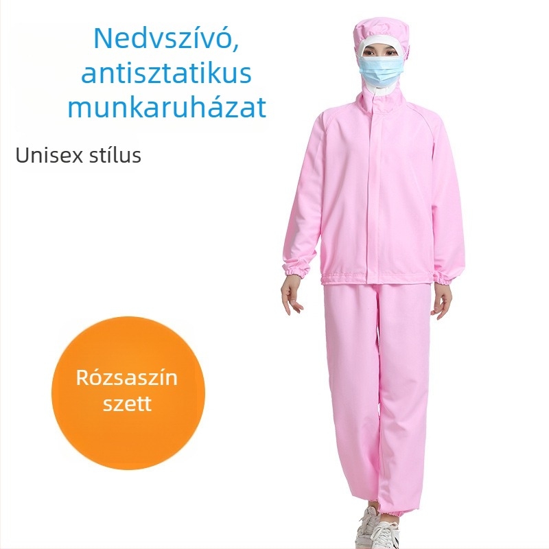 Antisztatikus kapucnis munkaruha élelmiszeripar számára, nedvességelvezető, könnyen mosható, hosszú ujjú kosztüm logóval