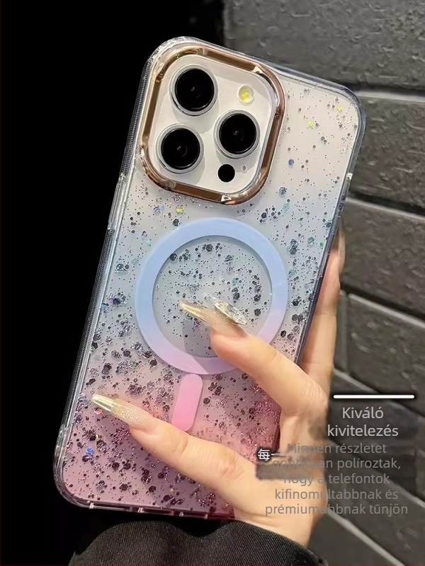 Új csillagfényes mágneses tok iPhone 13-16 Pro sorozathoz, gradient felület